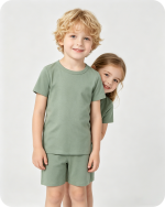 Kids Bamboo Two-Piece Pajama Set Short Sleeve Solid Green
