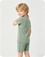 Kids Bamboo Two-Piece Pajama Set Short Sleeve Solid Green