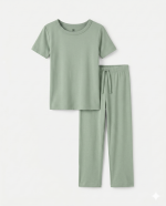 Men’s Bamboo Pajama Set Two-Piece Solid Green
