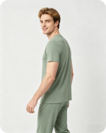 Men’s Bamboo Pajama Set Two-Piece Solid Green