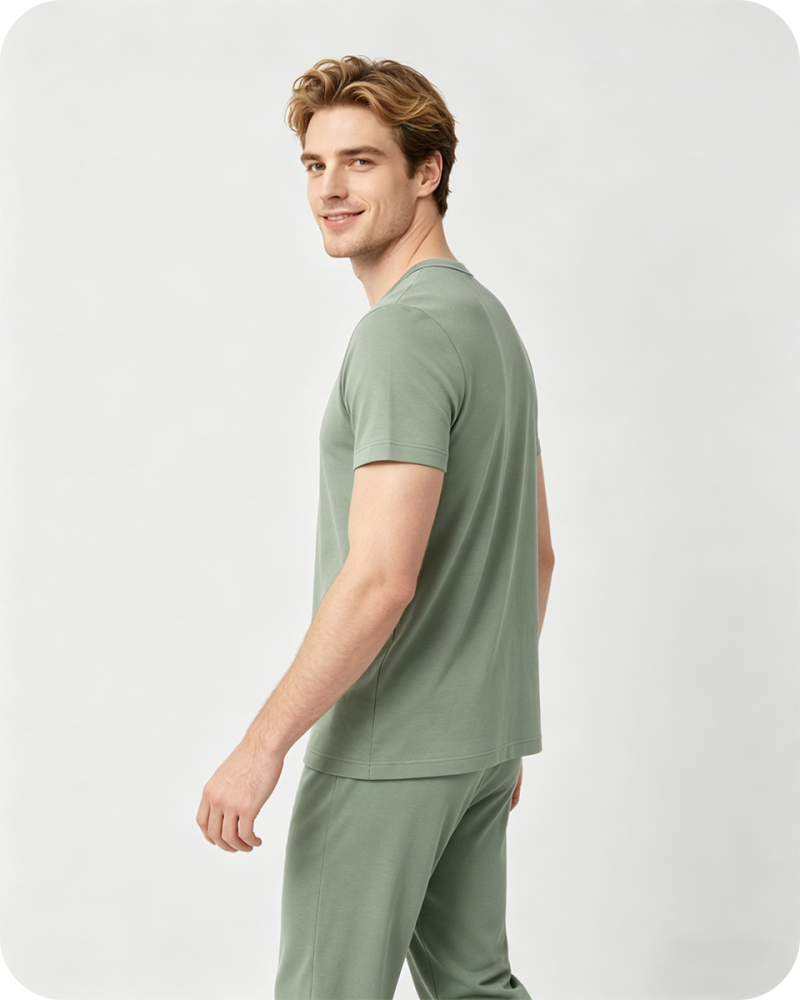 Men’s Bamboo Pajama Set Two-Piece Solid Green