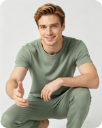 Men’s Bamboo Pajama Set Two-Piece Solid Green