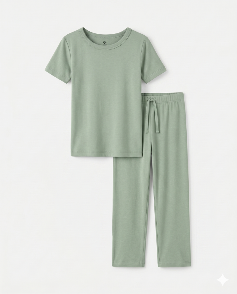 Men’s Bamboo Pajama Set Two-Piece Solid Green