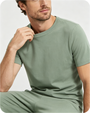 Men's Short Sleeve Bamboo Pajama Top Solid Green