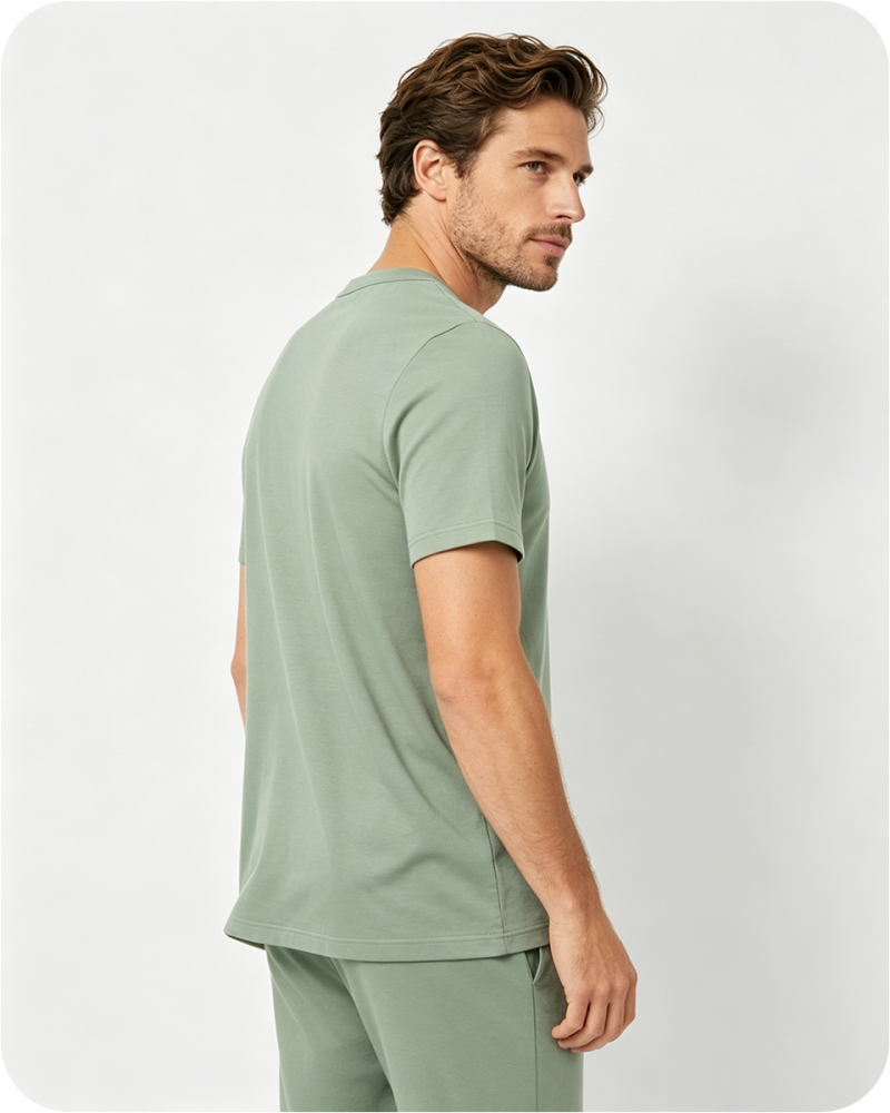 Men's Short Sleeve Bamboo Pajama Top Solid Green