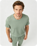 Men's Short Sleeve Bamboo Pajama Top Solid Green