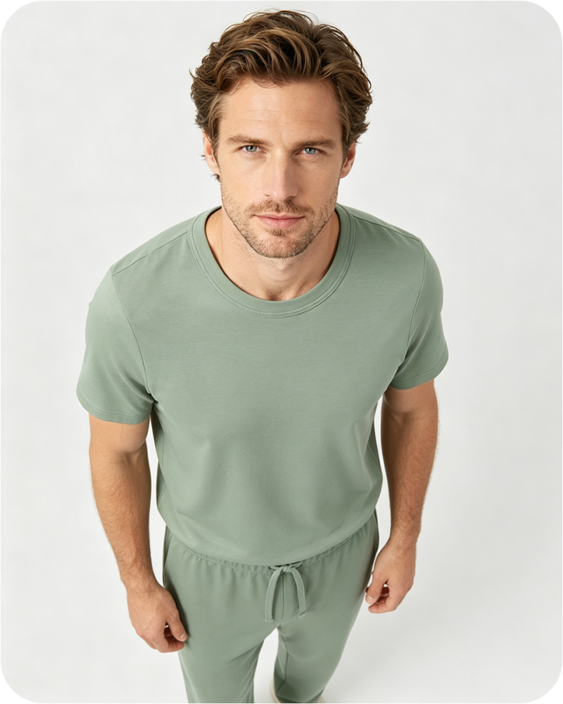 Men's Short Sleeve Bamboo Pajama Top Solid Green