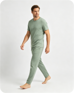 Men's Short Sleeve Bamboo Pajama Top Solid Green