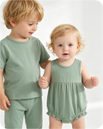 Sleeveless Baby Bamboo Bubble Romper Solid Green (