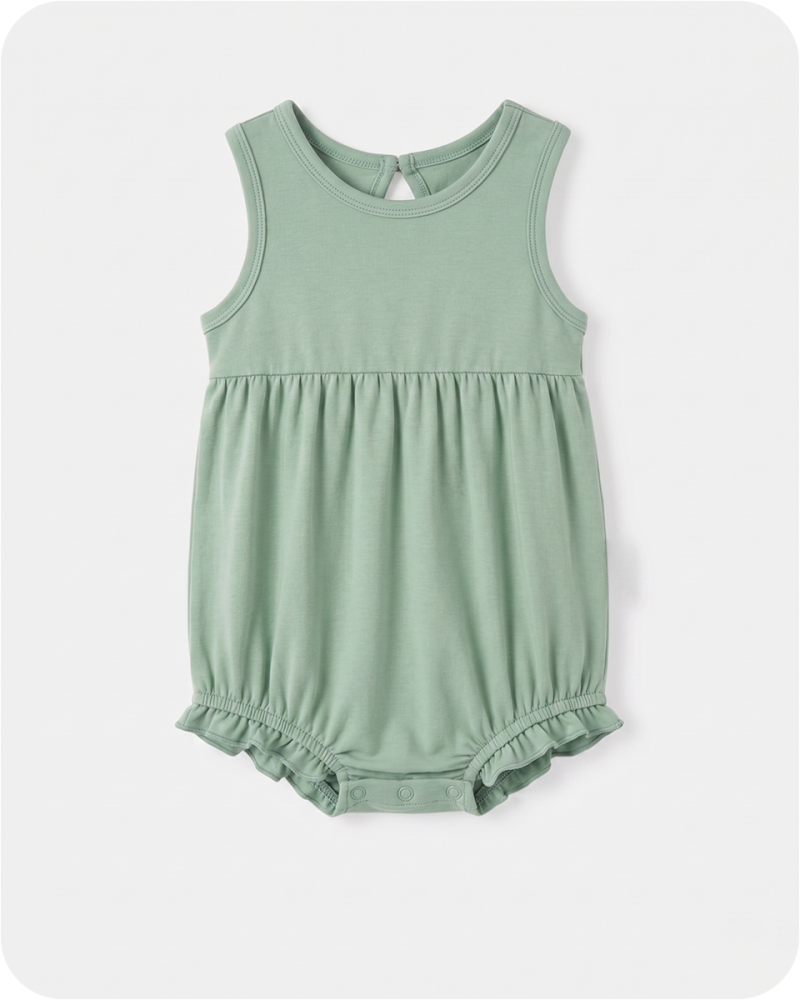 Sleeveless Baby Bamboo Bubble Romper Solid Green (