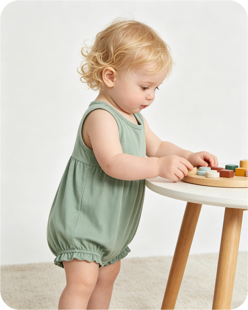 Sleeveless Baby Bamboo Bubble Romper Solid Green (