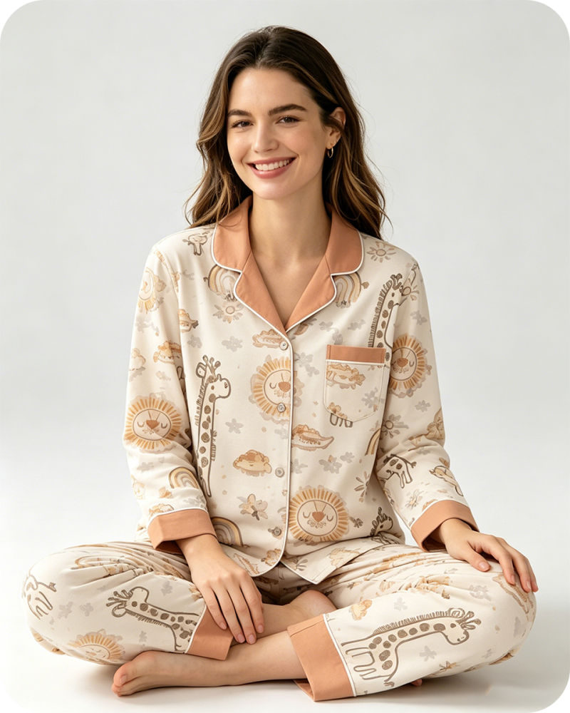 Women's Bamboo Pajama Set Giraffe Cartoon Print