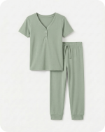 Women’s Bamboo Pajama Set V Neck Solid Green
