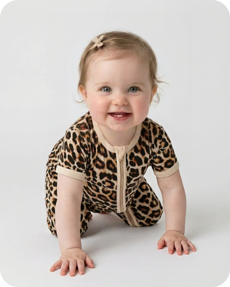 Bamboo Baby Zipper Onesie Wild Safari Leopard