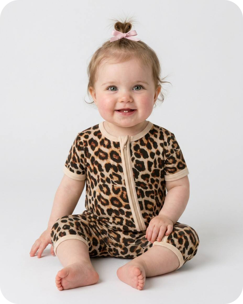 Bamboo Baby Zipper Onesie Wild Safari Leopard