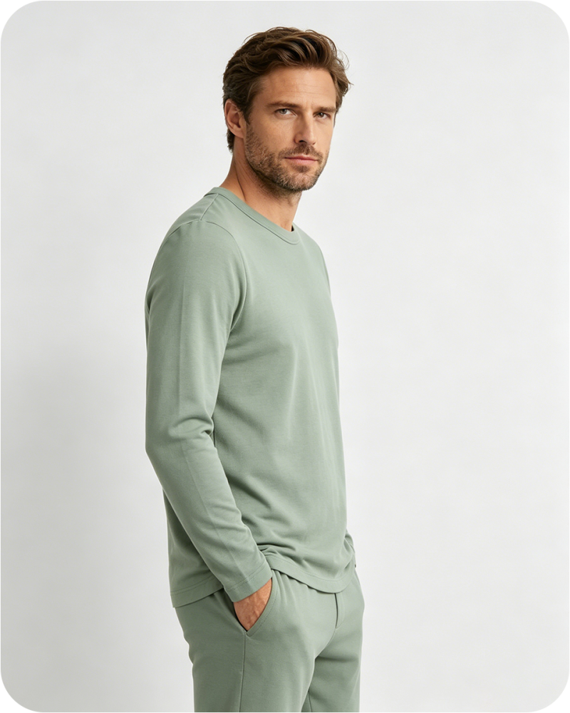 Men's Bamboo Pajama Top Solid Green