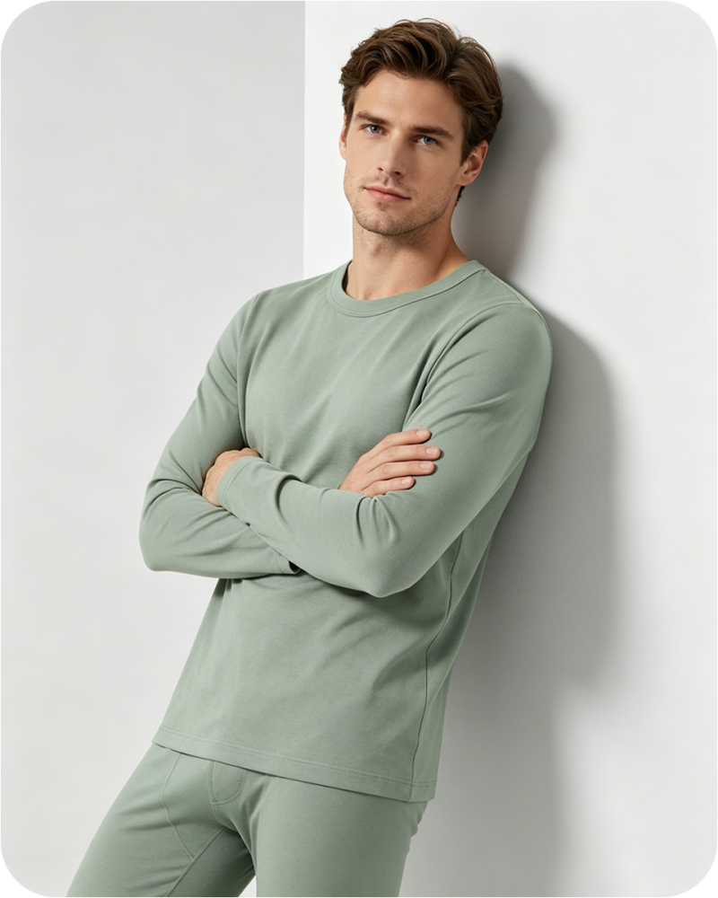 Men's Bamboo Pajama Top Solid Green