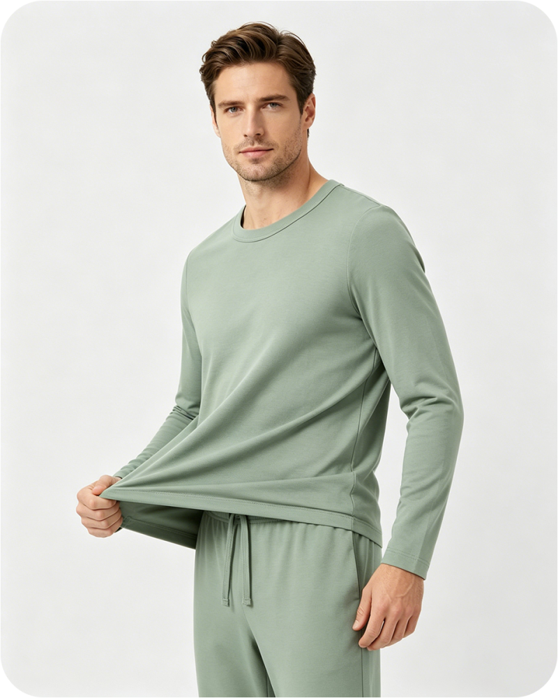 Men's Bamboo Pajama Top Solid Green