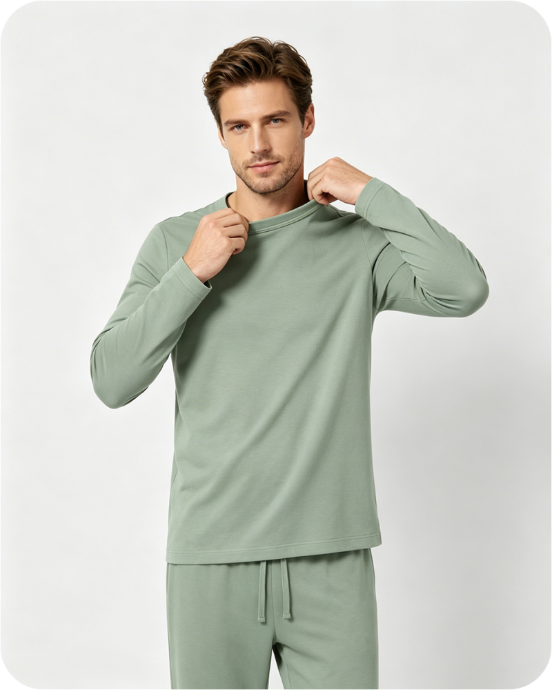 Men's Bamboo Pajama Top Solid Green