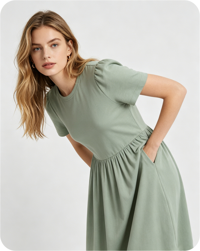 Mommy and Me Bamboo Matching Dresses Solid Green
