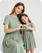 Mommy and Me Bamboo Matching Dresses Solid Green