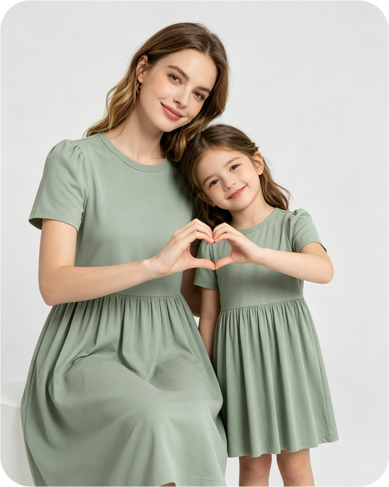 Mommy and Me Bamboo Matching Dresses Solid Green