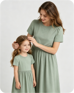Mommy and Me Bamboo Matching Dresses Solid Green