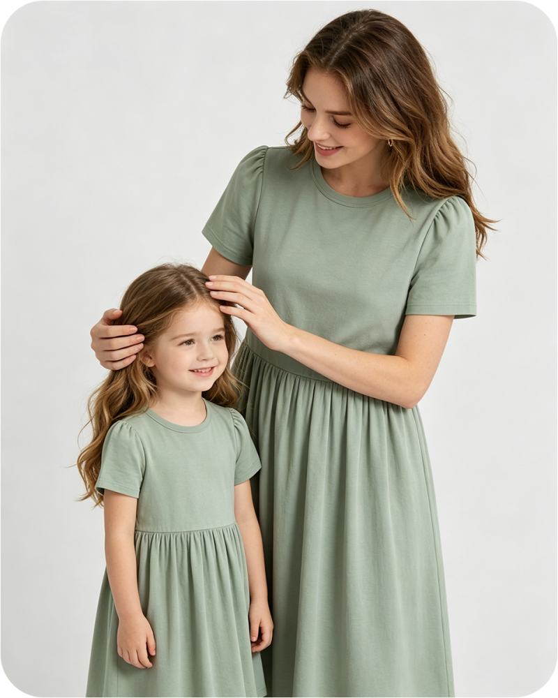 Mommy and Me Bamboo Matching Dresses Solid Green