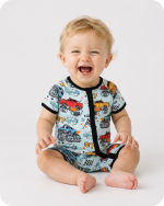 Monster Truck Bamboo Short Sleeve Zip Romper