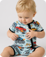 Monster Truck Bamboo Short Sleeve Zip Romper