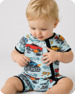 Monster Truck Bamboo Short Sleeve Zip Romper