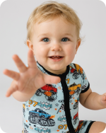 Monster Truck Bamboo Short Sleeve Zip Romper