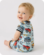 Monster Truck Bamboo Short Sleeve Zip Romper