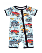 Monster Truck Bamboo Short Sleeve Zip Romper