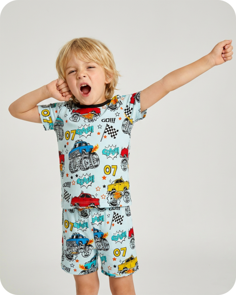 Monster Truck Bamboo Two-Piece Shorty Pajama Set