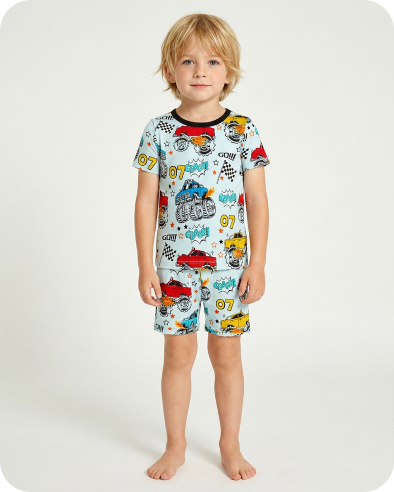 Monster Truck Bamboo Two-Piece Shorty Pajama Set