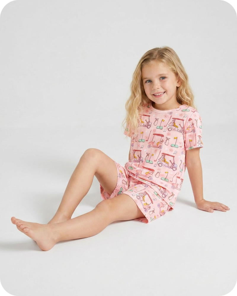 Toddler Bamboo Pajama Set in Tee Time Blossom Pink
