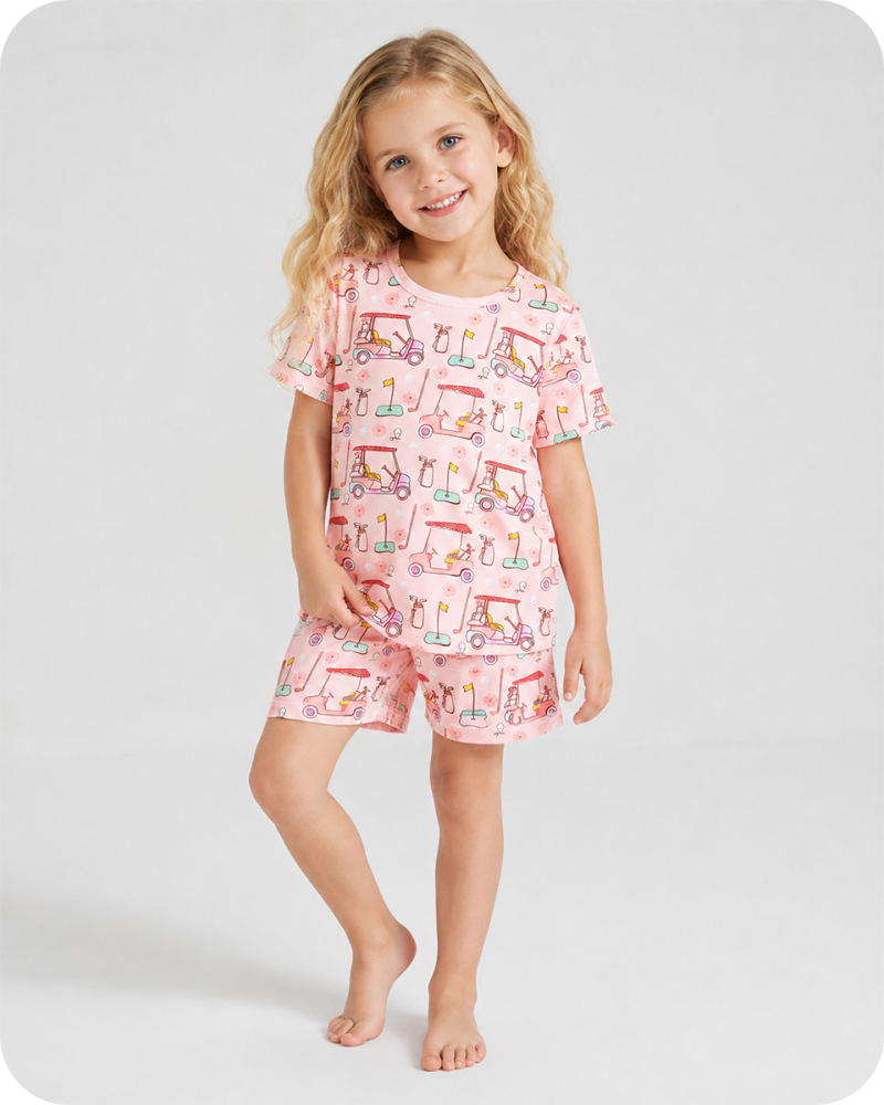 Toddler Bamboo Pajama Set in Tee Time Blossom Pink