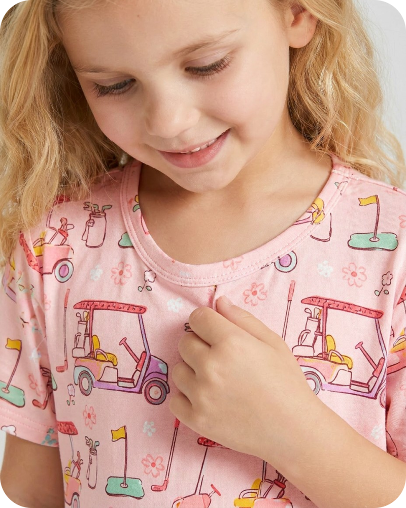 Toddler Bamboo Pajama Set in Tee Time Blossom Pink