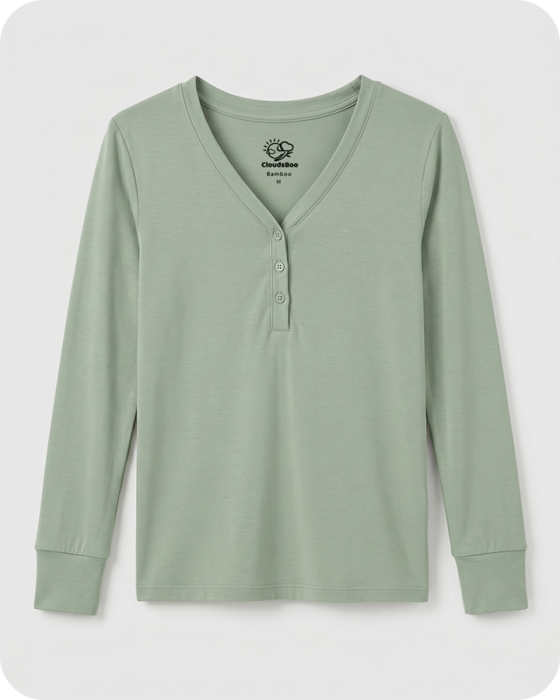 Women's Pajama Top V Neck Solid Green