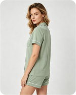 Women's Summer Bamboo Pajamas Solid Green