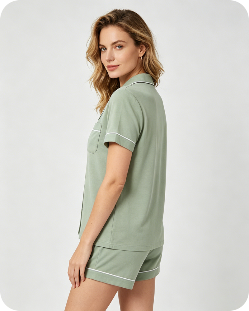 Women's Summer Bamboo Pajamas Solid Green