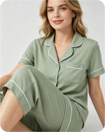 Women's Summer Bamboo Pajamas Solid Green