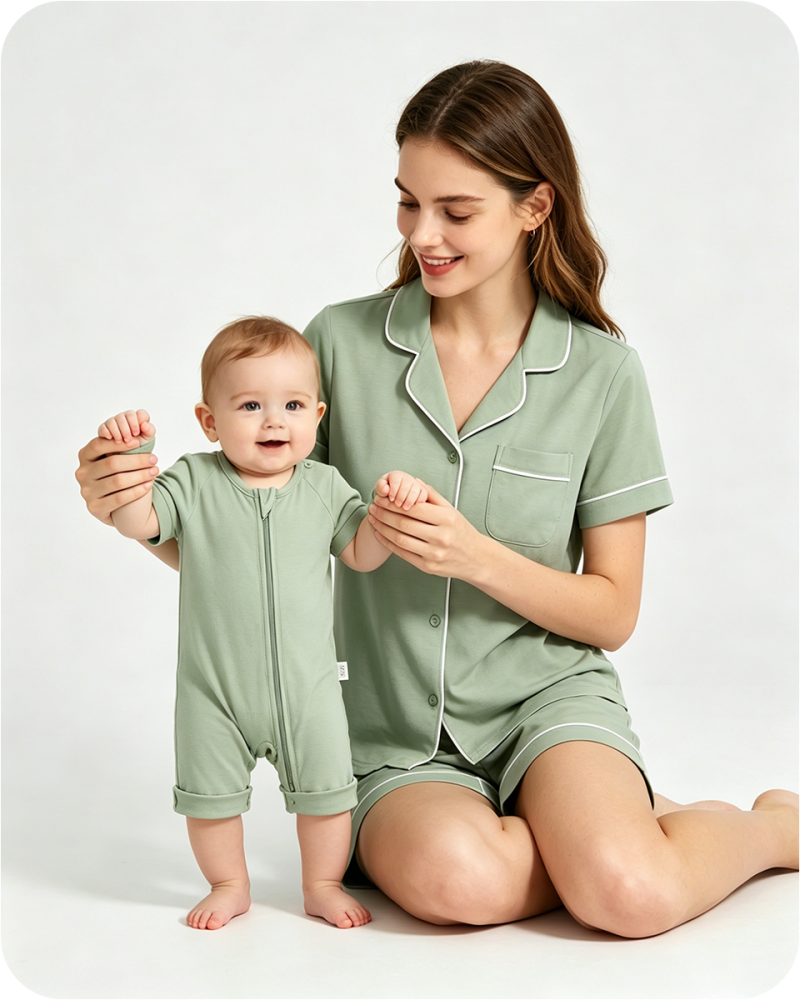 Women's Summer Bamboo Pajamas Solid Green