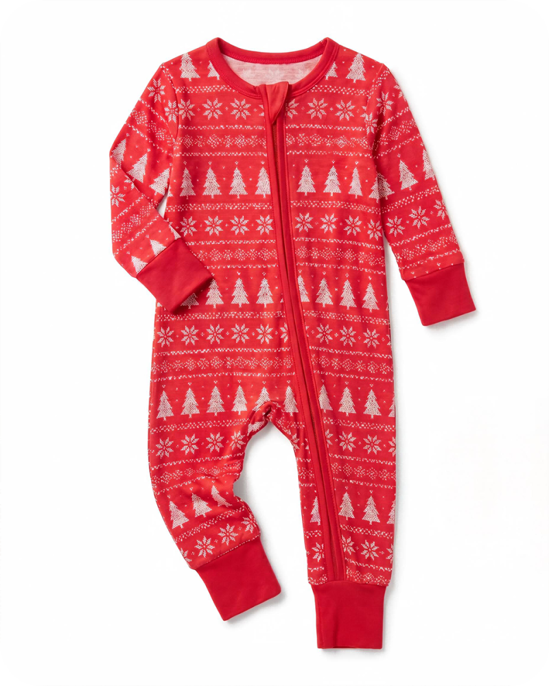 Bamboo Baby Christmas Pajamas Zippie Red Tree