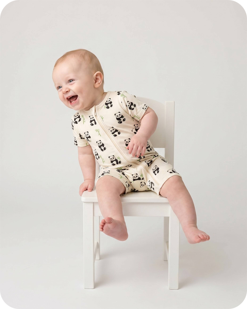 Bamboo Baby Pajamas Short Sleeve Romper Panda