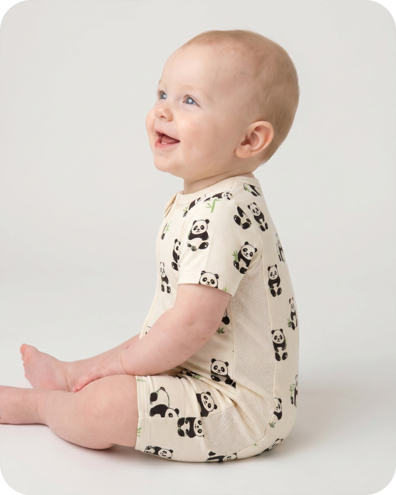 Bamboo Baby Pajamas Short Sleeve Romper Panda