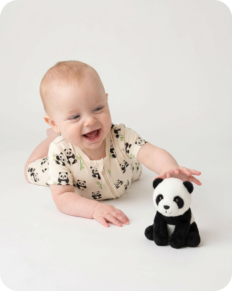 Bamboo Baby Pajamas Short Sleeve Romper Panda