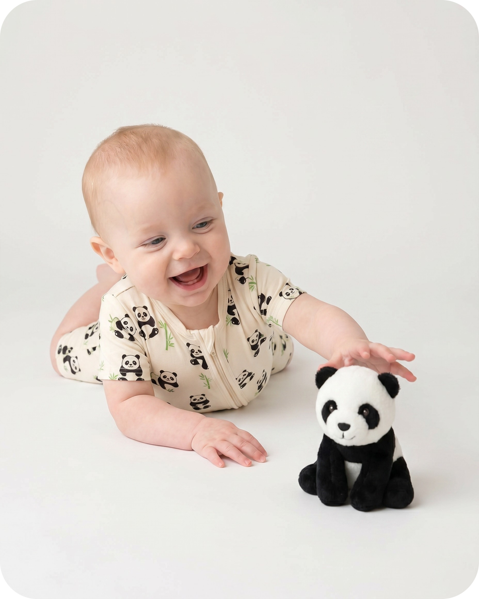 Bamboo Baby Pajamas Short Sleeve Romper Panda