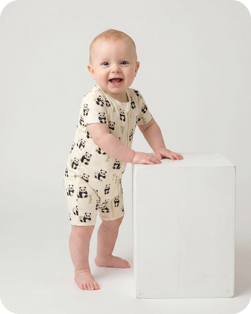 Bamboo Baby Pajamas Short Sleeve Romper Panda